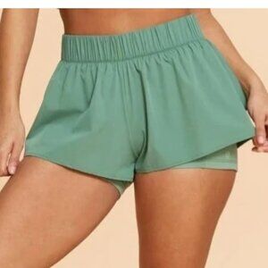 Blogilates Ruffle Woven Mid-Rise Shorts 3" - Hedge Green Women's Size 2X NEW